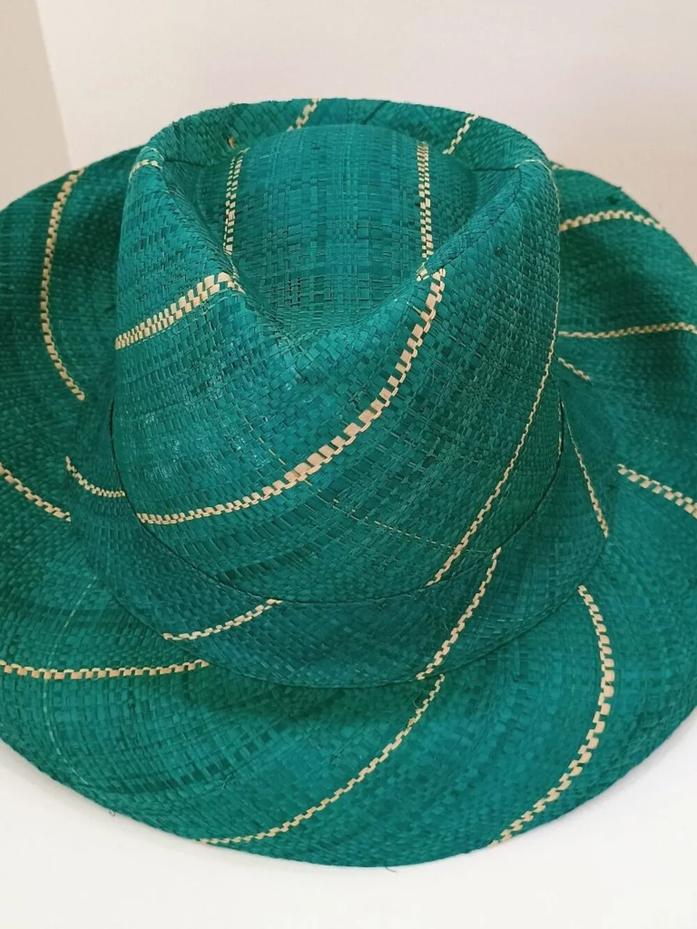 Lightweight raffia fedora hat made in Madagascar, green